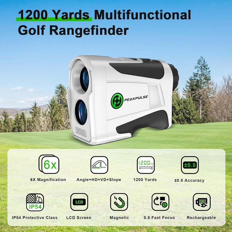 PEAKPULSE 1200 1700 Yards Golf Rangefinder Slope Magnetic Rechargeable 6X Magnification Laser Distance Range Finders Flag Pole Locked Vibration Golfer Accessories - Image 2
